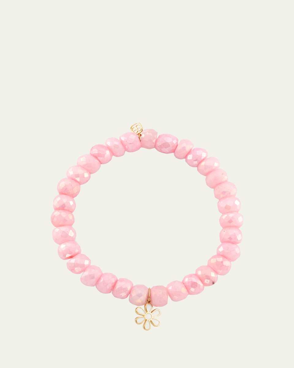 14K Gold Daisy on Pink Grapolite Beaded Bracelet